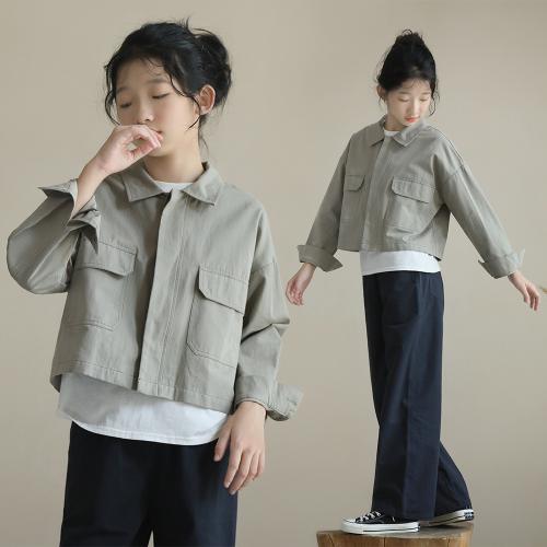 Cotton Girl Coat & loose Solid PC