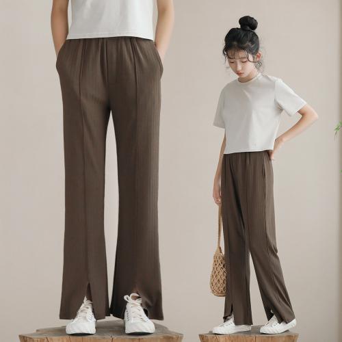 Cotton Girl Casual Pant & loose & breathable knitted Solid coffee PC