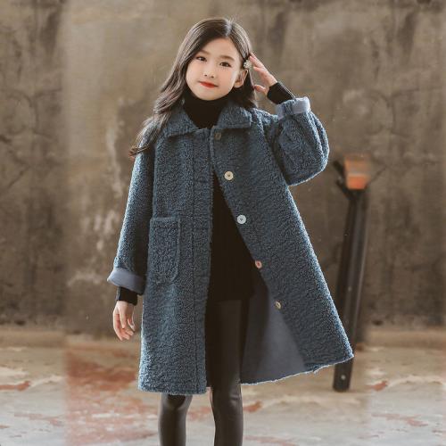 Polyester Girl Overcoat thicken patchwork Solid PC