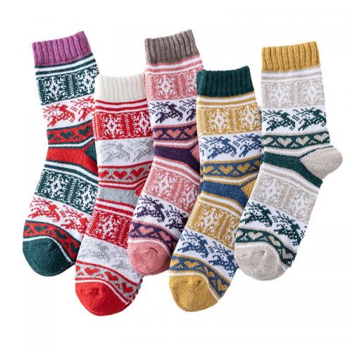Polyester Kurze Tube Socken, Gedruckt, gemischtes Muster, gemischte Farben, :, 5Paare/Viel,  Viel