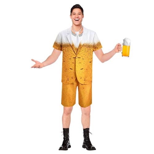 Polyester Men Worker Costume tie & short pants & coat printed yellow Set