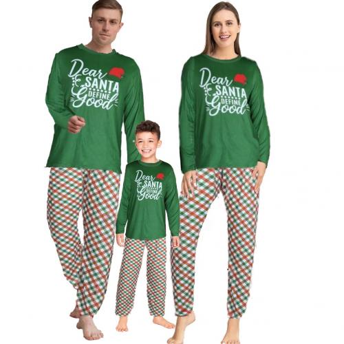 Polyester Parent-child Sleepwear christmas design & loose printed letter green Set