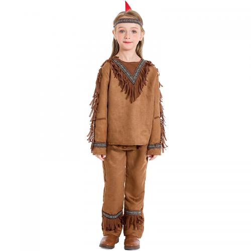 Polyester Children Halloween Cosplay Costume & two piece & loose & unisex & breathable Solid brown Set