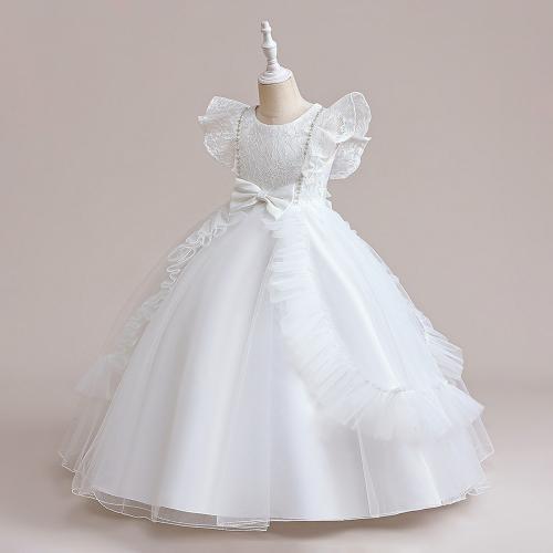Gauze & Cotton Ball Gown Girl One-piece Dress large hem design Solid PC