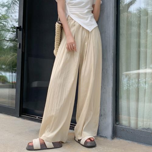 Spandex & Polyester Wide Leg Trousers Women Casual Pants & loose plain dyed Solid PC