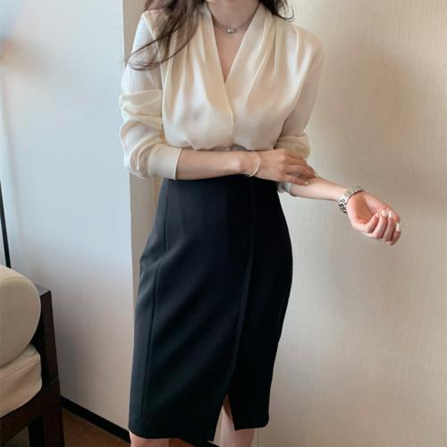 Acetate Fiber & Polyester Women Long Sleeve Blouses patchwork Solid PC