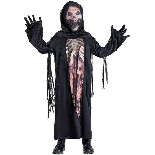 Polyester Enfants Halloween Cosplay Costume Imprimé motif de crâne Noir pièce