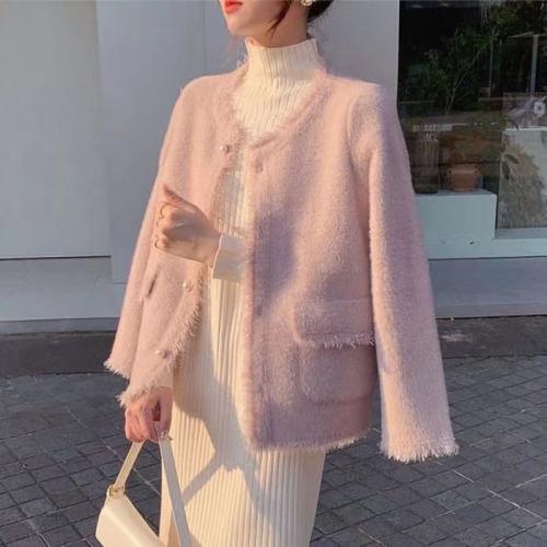 Acrylic & Polyester Sweater Coat thermal knitted pink : PC