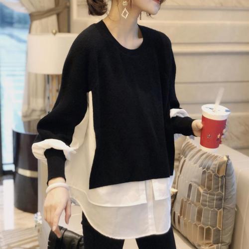 Polyamide & Knitted Women Sweater loose & thermal patchwork Solid : PC