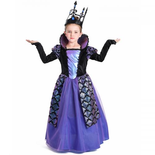Polyester Children Princess Costume Tiaras & dress patchwork purple and black PC