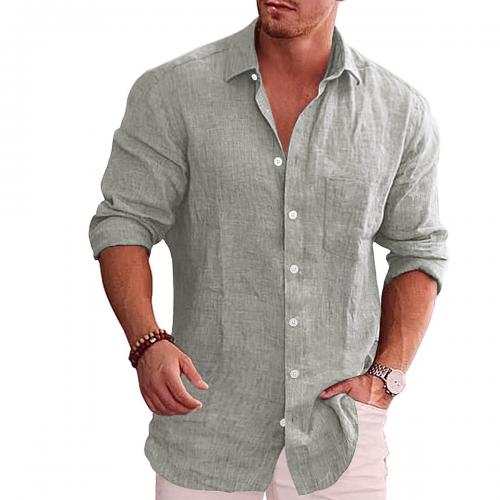 Cotton Linen Men Long Sleeve Casual Shirts Solid PC