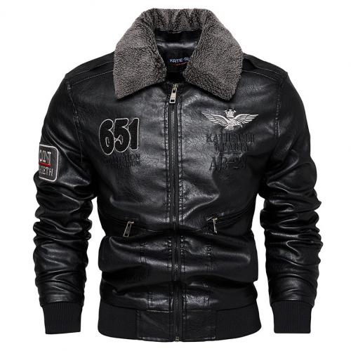 PU Leather & Cotton Men Motorcycle Leather Jacket & thermal embroidered number pattern PC
