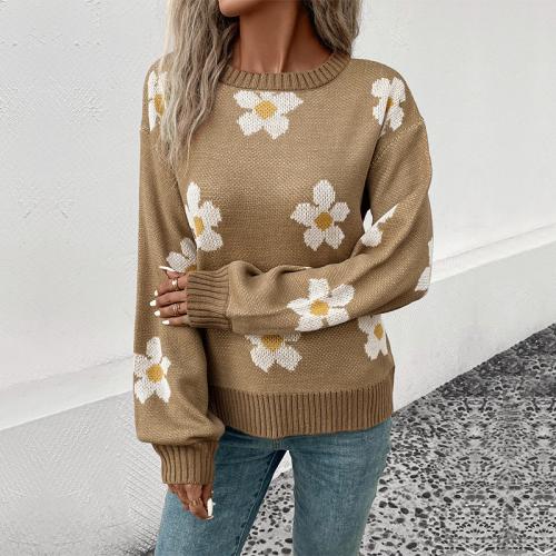 Acrylic Women Sweater & loose floral coffee PC