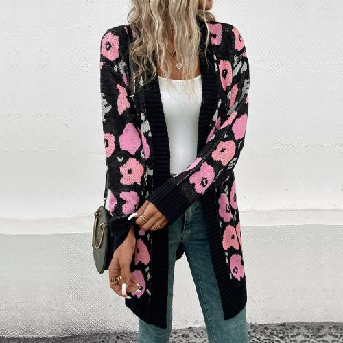 Acrylic Sweater Coat & loose printed floral black PC