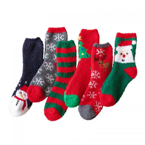 Coral Fleece Christmas Stocking christmas design & sweat absorption & breathable patchwork : Pair