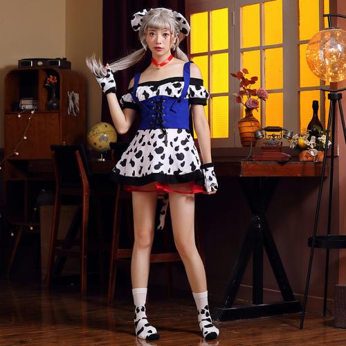 Polyester Sexy Maid Costume & tube printed mixed colors Set