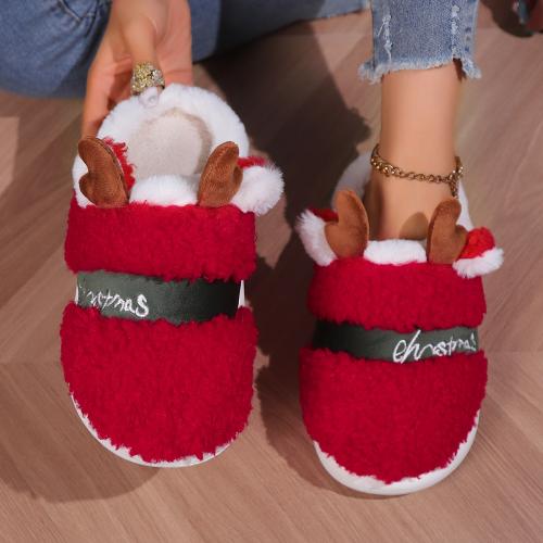 Plush & PVC Fluffy slippers & anti-skidding & unisex red Pair