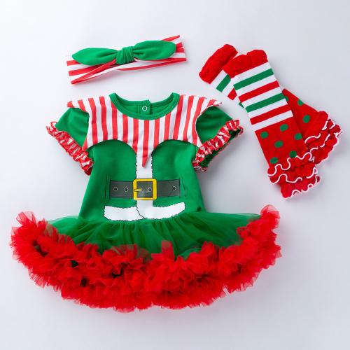 Polyester Children Christmas Costume Cute & christmas design Hair Band & oversleeve green Set