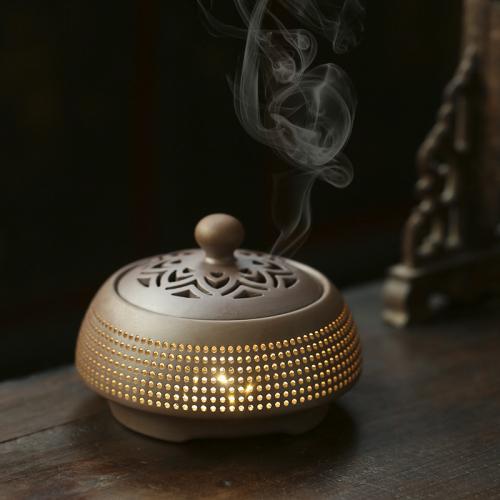 Ceramics Adjustable heat level Incense Burner for home decoration & with LED lights handmade PC