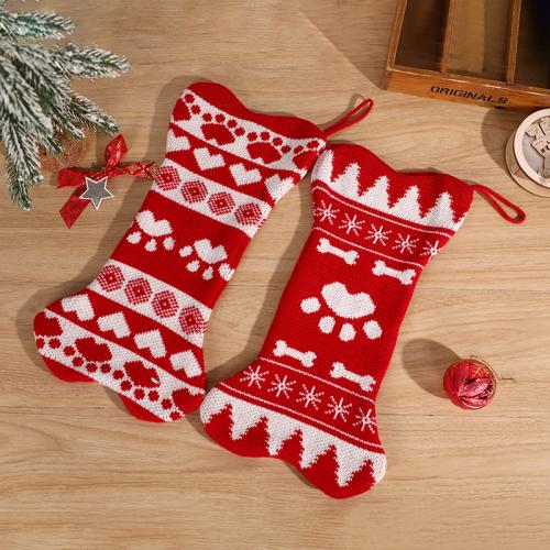 Knitted Creative Christmas Decoration Stocking handmade Solid red PC