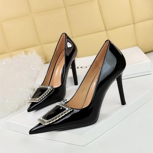 PU Leather Stiletto High-Heeled Shoes Solid Pair