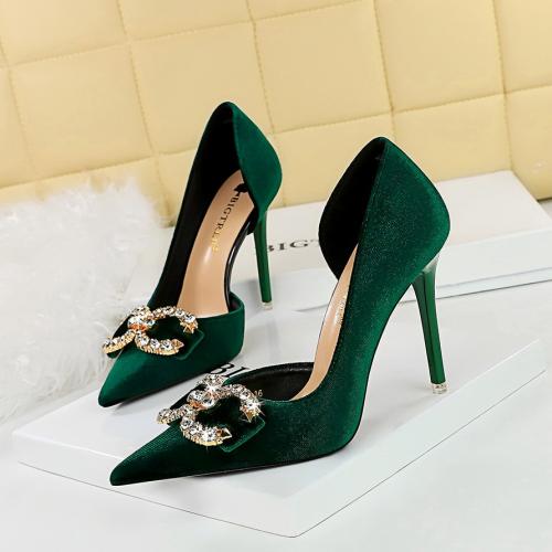 PU Leather Stiletto High-Heeled Shoes thicken & with rhinestone Solid Pair