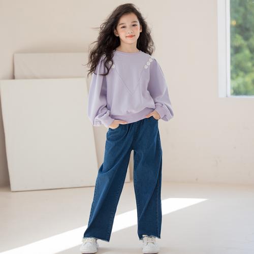 Polyester Girl Clothes Set & two piece & loose Pants & top Set