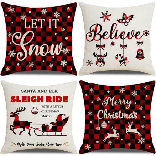 Linen Throw Pillow Covers christmas design & four piece printed Set