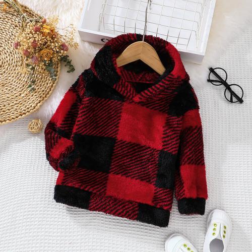 Polyester With Siamese Cap Boy Clothing printed plaid red PC