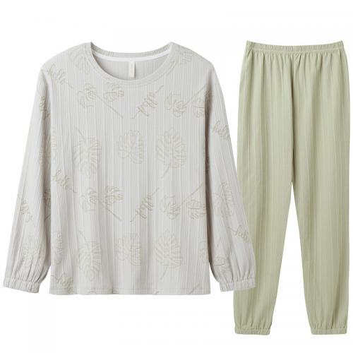 Cotton Women Pajama Set flexible & two piece & loose Solid gray Set