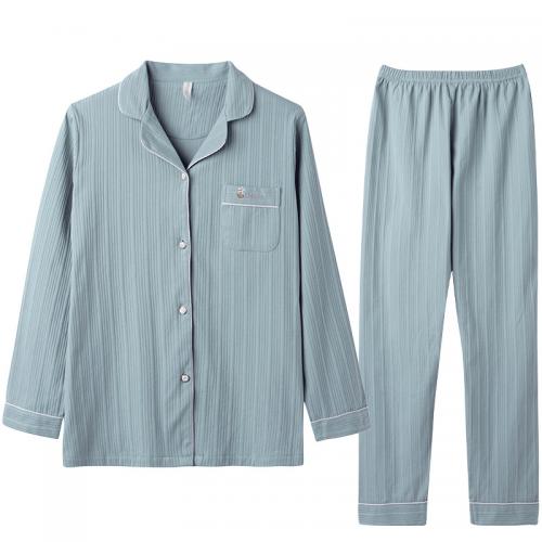Cotton Straight Women Pajama Set & two piece & loose blue Set