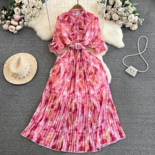 Polyester Waist-controlled One-piece Dress breathable printed : PC