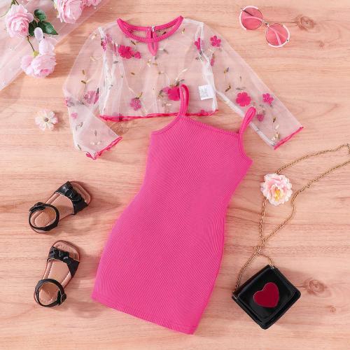 Polyester Girl Two-Piece Dress Set dress & top printed floral fuchsia Set