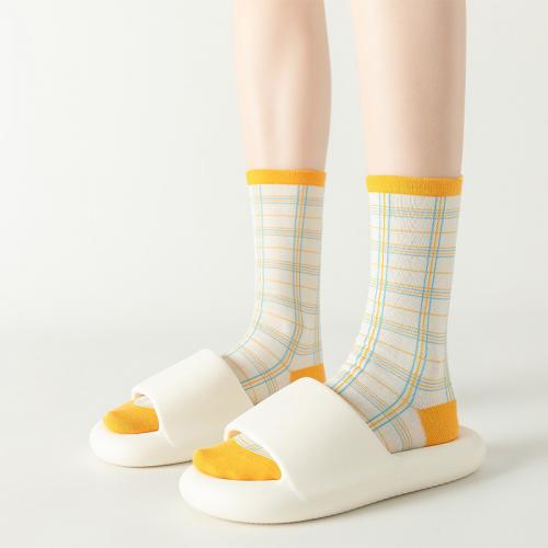 Cotton Knee Socks Women Sport Socks deodorant & breathable printed plaid : Pair