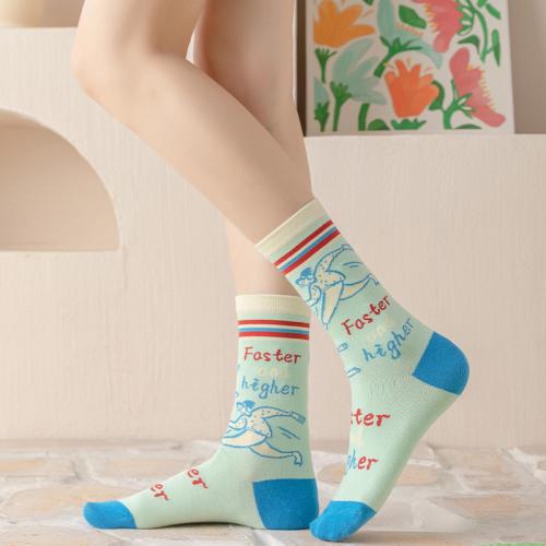 Cotton Women Sport Socks sweat absorption & unisex & breathable printed : Pair