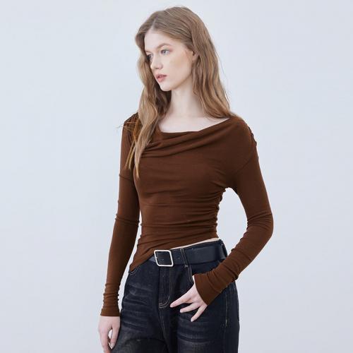 Spandex & Polyester Frauen Langarm T-shirt, Solide, mehr Farben zur Auswahl,  Stück