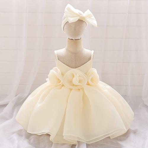 Gauze & Cotton Princess Girl One-piece Dress Cute & breathable hair ring Solid PC