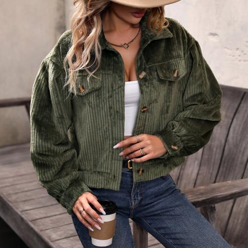 Polyester Women Coat & loose Solid army green PC