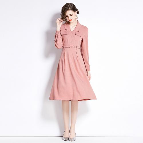 Polyester Waist-controlled & Soft One-piece Dress & knee-length Solid pink PC