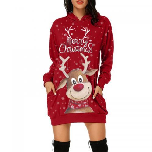 Polyester Sweatshirts Dress christmas design & with pocket printed PC