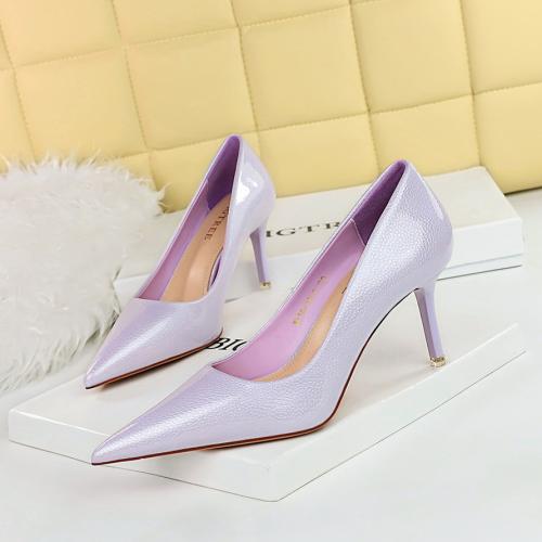 Patent Leather & PU Leather High-Heeled Shoes pointed toe & anti-skidding Solid Pair