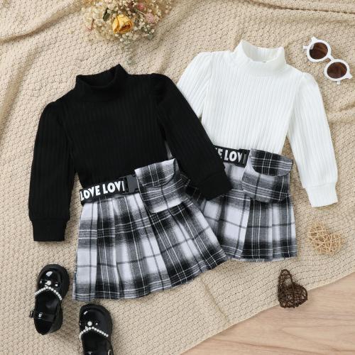 Cotton Girl Two-Piece Dress Set & with belt & two piece & thermal plaid Set