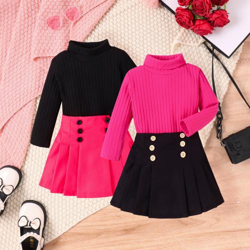 Cotton Pleated Girl Two-Piece Dress Set & two piece & thermal Solid Set