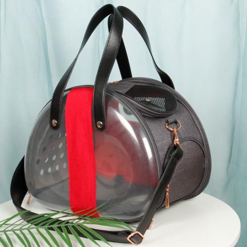 PVC foldable Pet Carry Handbag portable & attached with hanging strap & transparent & breathable PC