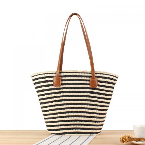 Paper Rope Easy Matching Woven Shoulder Bag large capacity striped PC