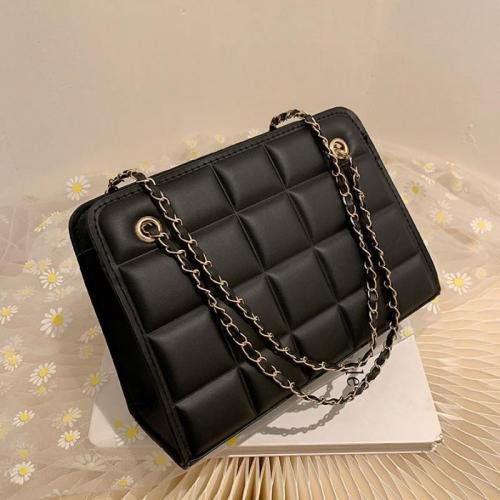 PU Leather Box Bag Shoulder Bag with chain & durable plaid PC