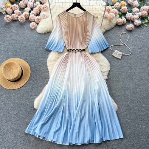 Polyester Waist-controlled One-piece Dress breathable blue : PC