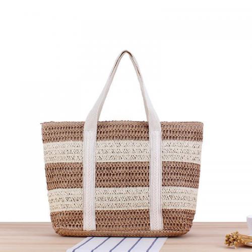 Paper Rope Tote Bag & Easy Matching Woven Shoulder Bag large capacity striped camel PC