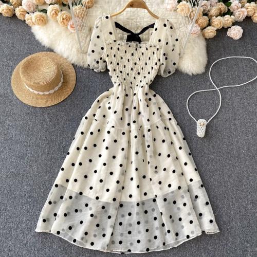 Polyester Waist-controlled One-piece Dress breathable dot : PC