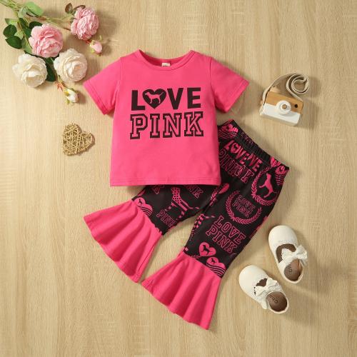 Polyester Girl Clothes Set & two piece Pants & top printed letter Set